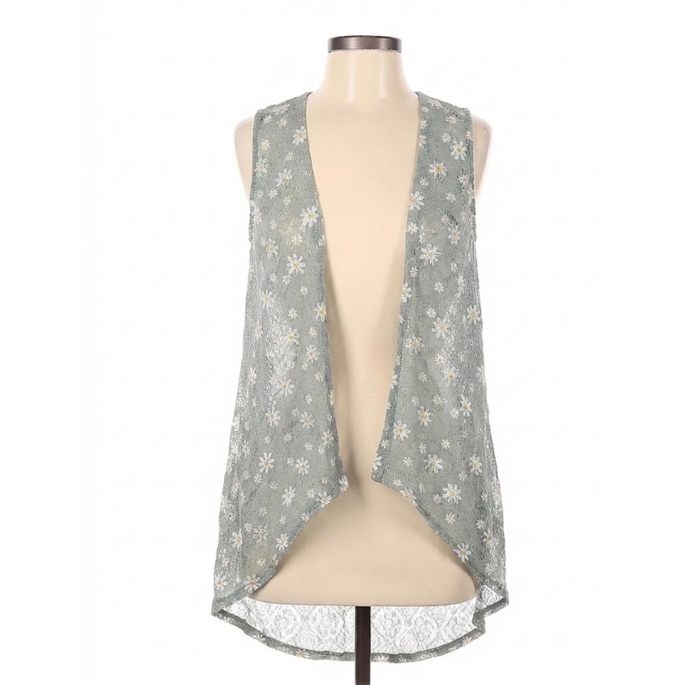 Beautees Girls Floral Lace Open Front Vest Size L 14 Boho Hi-Lo Layering Top